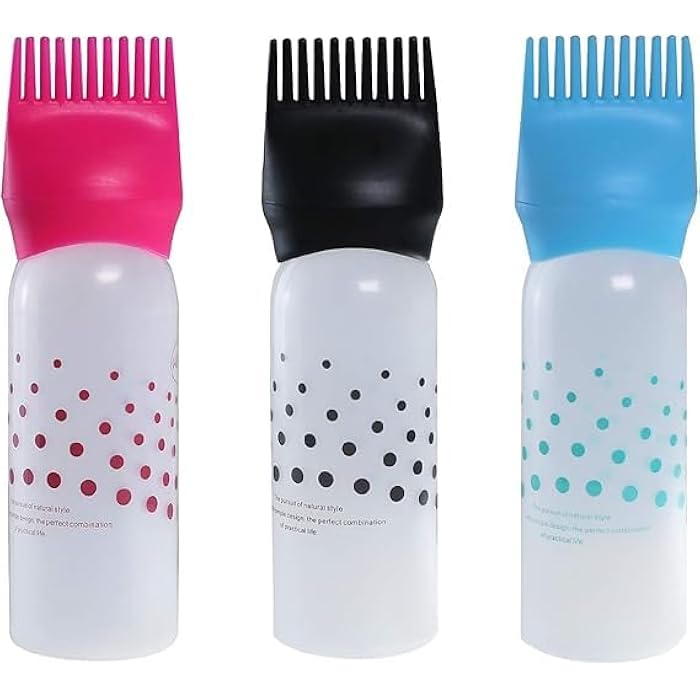 LISING Hair Dye Brush Bottle Bottle for Hair and Roots - Set of 3 Pink, Blue, Black - Professional Coloring Tools for Salon and Home - Image 1